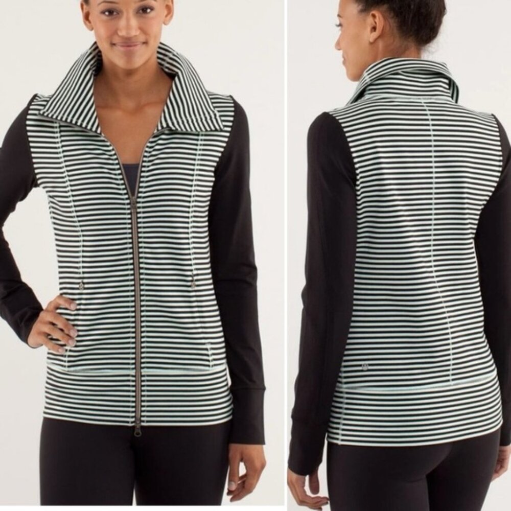 Lululemon  ^ Daily Yoga Jacket Classic Stripe Mint Moment Black / Black  EUC 10